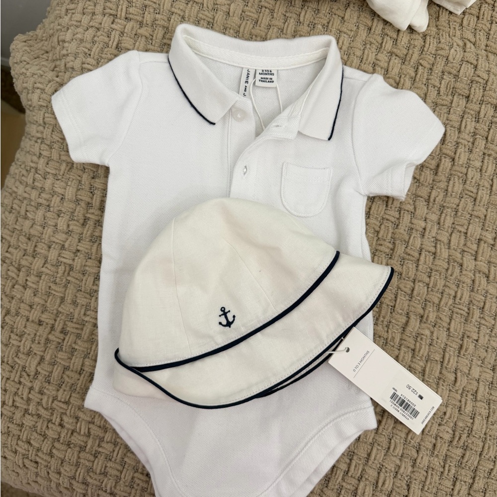 Janie and Jack White Bodysuit and Hat Set with Anchor